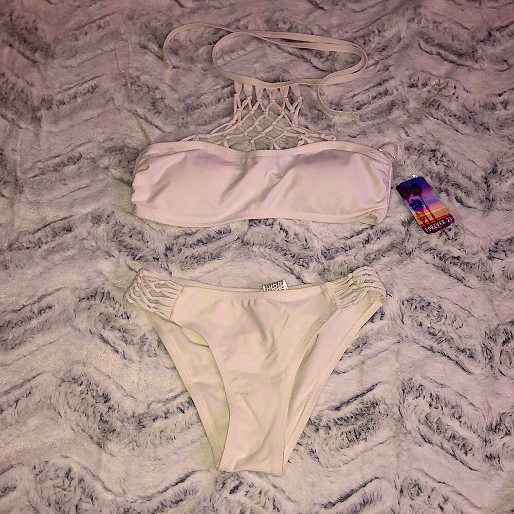 White halter bikini top and bottoms